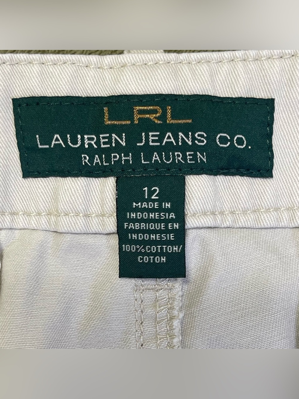 LRL Lauren Jeans Co. Vtg Ralph Lauren Women's 12 Chino Shorts Khaki 100% Cotton - Picture 3 of 7